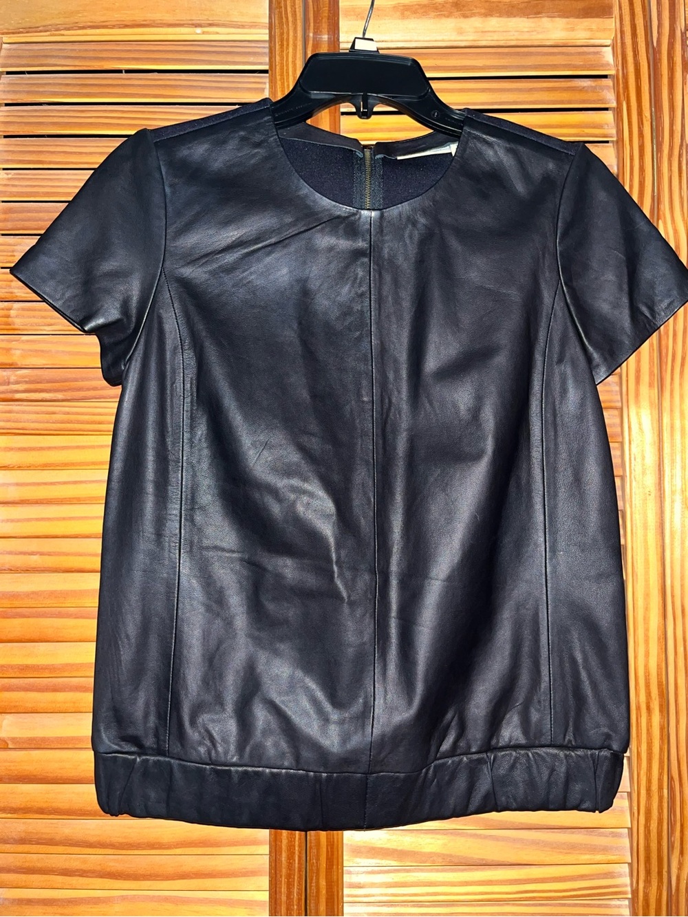 Halogen Black Short Sleeve Leather Top XS Petite New with Tag